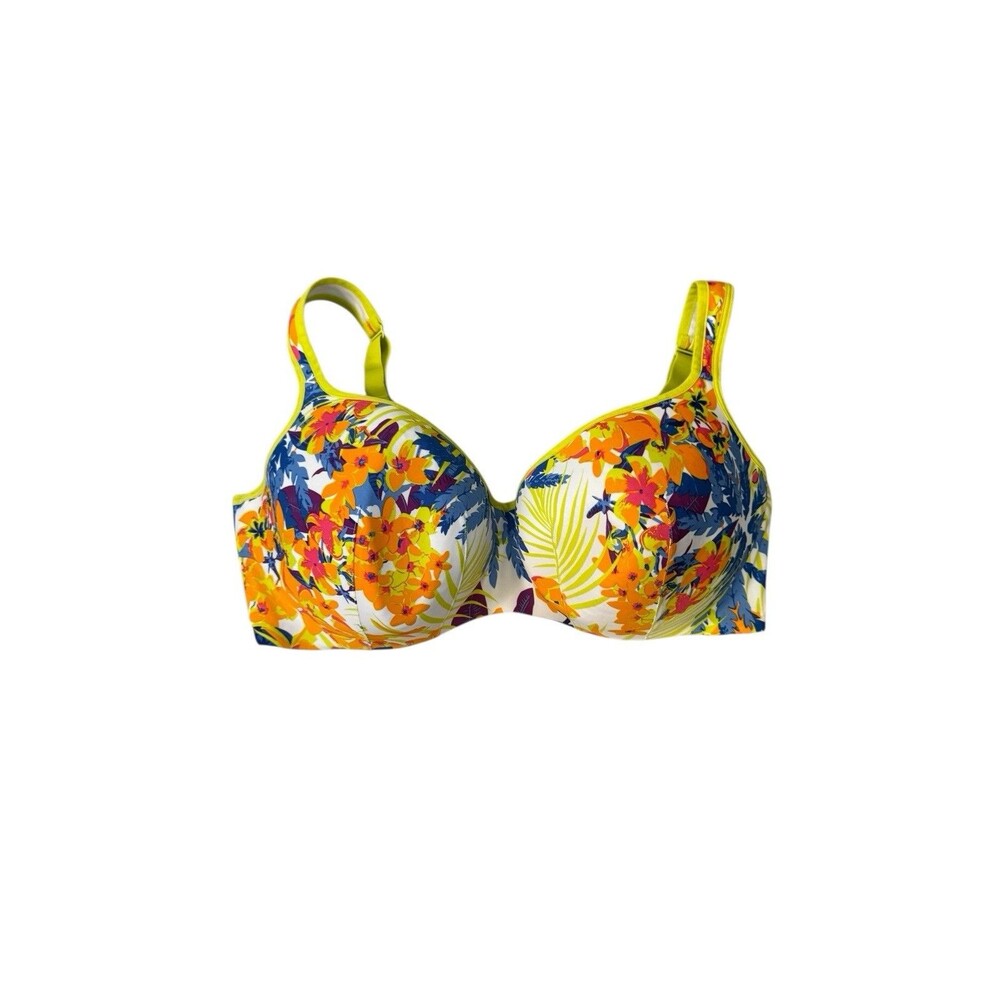Cacique Bra Womens 42DDD Multicolor Tropical Floral Underwire Neon Trim